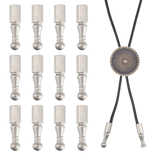 CHGCRAFT 12pcs Bolo Tie Tips Replacement End Caps Kit Bolo Tie Accessories for DIY Bolo Ties Making Accessories, Silver