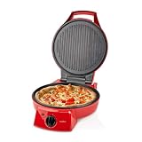 Nedis 12" Electric Pizza Maker & Table Top Grill, Indoor Portable Pizza Oven with Non-Stick 30cm Plates, 3 Heat Settings, Max 230°C - Retro Red
