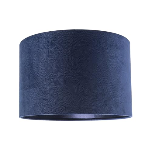 Chic Contemporary Thin Lined Midnight Blue Velvet Fabric Round Lamp Shade | 30cm x 20cm | Inner Navy Blue Satin Lining by Happy Homewares