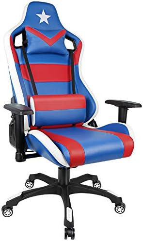 PC Gaming Chair Excessive Again Racing Chair with Adjustable Armrest Blue Purple USA Sport Chair with Lumbar Help for Males and Ladies