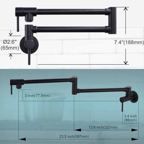 Aleasha Brass Made Pot Filler Faucet, Aleasha Matte Black Pot Filler, Wall Mount Folding Kitchen Sink Pot Filler Faucets thumb #5