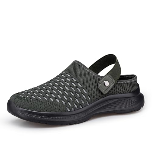 ihinzry Women's & Men's Slip On Mesh Clogs – Wide Width Comfort Garden Shoes with Stable Heel Support, Anti-Slip Sole, Breathable and Quick Dry–Daily Walking, Indoor/Outdoor Army green-37