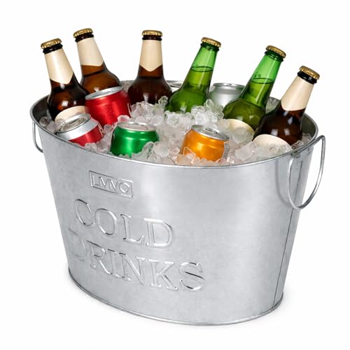 LIVIVO Galvanised Steel 24L Drinks Ice Cool Bucket with Handles - Great for Parties BBQs and Bars Cooling Bottles Cans of Beer or Soft Drinks