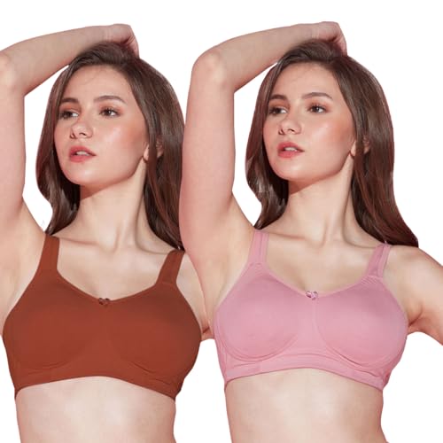 Image of NYKD (NYB169 Cotton Anti Microbial Non Padded & Non Wired Side Support Shaper Bra for Women | Full Coverage Bra with Detailed Contoured Lift & Shape with Wide Straps (Pack of 2)