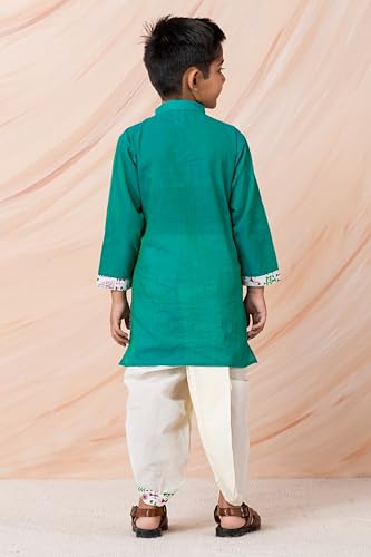 Image of Kids Ethnic Wear - Stylish Half Printed & Vibrant Color Pure Cotton Kurta with Elastic Waist Dhoti Set for Boys