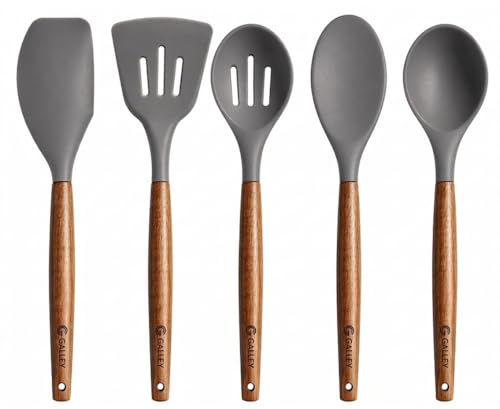 Image of Galley 5PCS Silicone Kitchen Utensil Set with wodden Handel Grey 5 piece