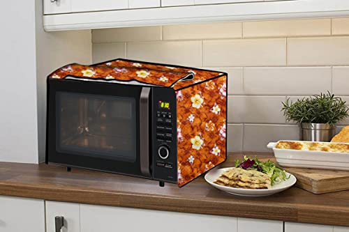 Image of Stylista PVC Microwave Oven Cover for LG 32 L Convection MC3286BLT, Floral Pattern Orange