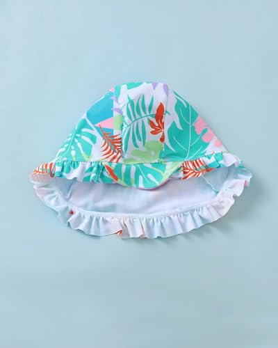 Image of Toddler Girl Swimsuit Baby Girl Bathing Suit Long Sleeve Floral Zipper One-Piece Rash Guard Swimsuit with Hat