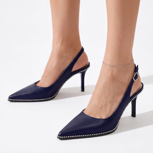 Image of YODEKS Slingback Heels for Women Pointy Toe Beaded Heels Close Toe Kitten Heel Pumps 2.5 Inch Stiletto Pumps Wedding Party Dressy Shoes