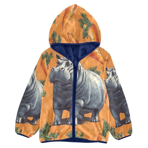 Hippo Among Orange Carrots Toddler Fleece Jacket Girl Boys Hooded Fleece Jacket Coat Warm Outwear Zip-up 3-10T
