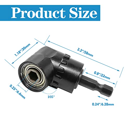 Jamiikury 105 Degree Right Angle Driver, Power Screwdriver Drill Extension Attachment Adapter With 1/4" Hex Magnetic Bit Socket And 1/4" Hex Quick Change Drive - Pack Of 1, Black #TOP4