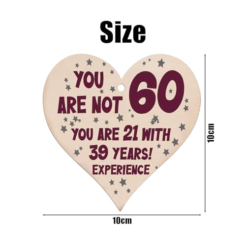 1 Piece of 60th Birthday Card, Wooden Heart-Shaped Plaque, Heart-Shaped Birthday Card, Love Brand, Handmade Pendant Gift, Heart-Shaped Decorative Hanging, Suitable for Birthday Gifts (10 * 10cm)