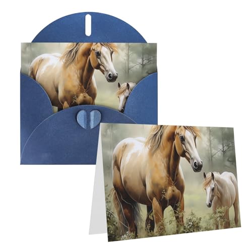 Thinking of You カード 封筒付き 空白のグリーティングカード 4x6 ノートカード Happy Birthdayカード あらゆる機会のグリーティングカード 結婚式用 サンキューカード 動物 刺繍 絵画 馬 ベビーシャワーカード