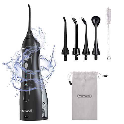 Mornwell Hydropulseurs et irrigateurs 200ml Irrigateur dentaire Portable et rechargeable IPX7 étanche 4 modes d'hydropulseur pour la maison et les voyages, les soins des accolades et des ponts Cover