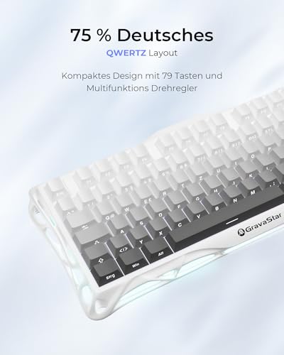 GravaStar Mercury K1 75% Mechanische Gaming Tastatur, QWERTZ Layout (DE), Magnesiumlegierung Exoskelett, Tri-Mode (2.4G/BT/USB-C), Hot Swap, Gasket Mount, RGB - Farbverlauf Weiß – Bild 3