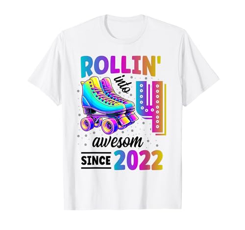 Roller Skate 4th Birthday 4 Years Old Born 2022 Girls Boys T-Shirt