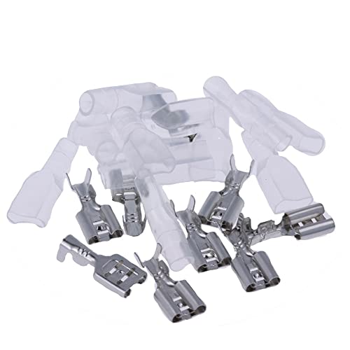 REY 100x Pack Terminales Tipo Faston Hembra 6,3mm (16-14) para Crimpar con Funda Transparente
