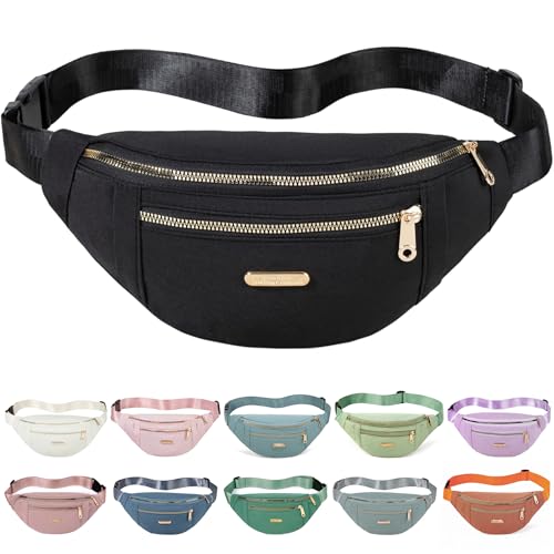 Fanny Packs Crossbody Bag for Women, Waist Pack Jogging Pouch Belt Bag for Outdoors Traveling Hiking - Black
