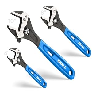 SHALL 3-Piece Adjustable Wrench Set, 10/8/6 Inch Cr-V Steel Wrench with Cushion Grip, Wide Jaw Black Oxide Wrench with Laser-etched SAE Scales for Home, Garage, Workshop and DIY, Dark Blue
