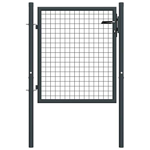 vidaXL Mesh Gartentor Verzinkter Stahl Hoftor Gartentür Zauntor Zauntür Hoftür Gartenpforte Einzeltor Garten Zaun Pforte 100x175cm Grau