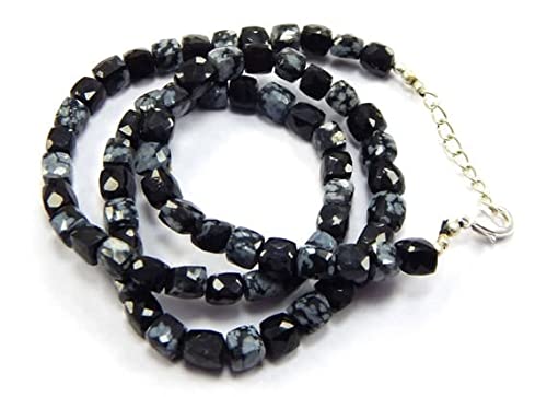 LKBEADS Obsidian Gemstone Briolette Black Faceted Cube Beads 6mm 19 inch 1 Strand Necklace snowflake Obsidian cubes