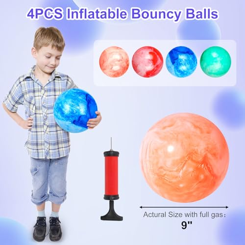 AMOR PRESENT 4PCS Playground Balls for Kids, 9 Inches Dodgeballs Bouncy Balls, Rubber Inflatable Kickball with Air Pump for Indoor Outdoor Sport Games - Thumbnail 3