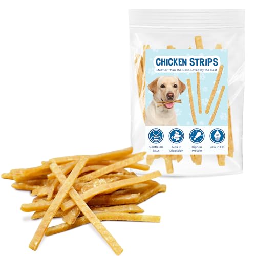 Vila Chicken Strips Dog Treats, Tender Poultry with Soy Protein Powder Snack, High Protein and Low-Fat Training Rewards, Easy to Digest Jerky for Small, Medium, and Large Dogs, 2.3 oz Resealable Pack
