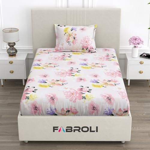 Image of 300 TC Floral Pattern Glace Cotton Single Bed Bedsheet for Single Bed with 1 Pillow Cover | Wrinkle Free Soft Hypoallergenic | Bedding Set Lightweight Breathable Bed Sheet - 60X90 inch