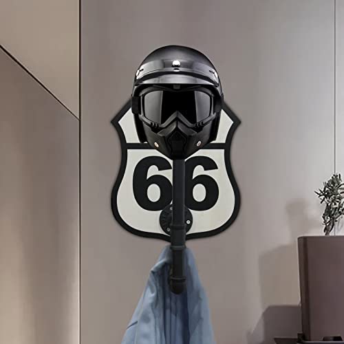 Jatesen Helmet Holder Wall Mount,Motorcycle Helmet Rack Made Of Industrial Pipe And Wooden Route 66 Pattern,Helmet Hanger For Coats,Caps,Baseballs And Rugby Helmet #TOP5