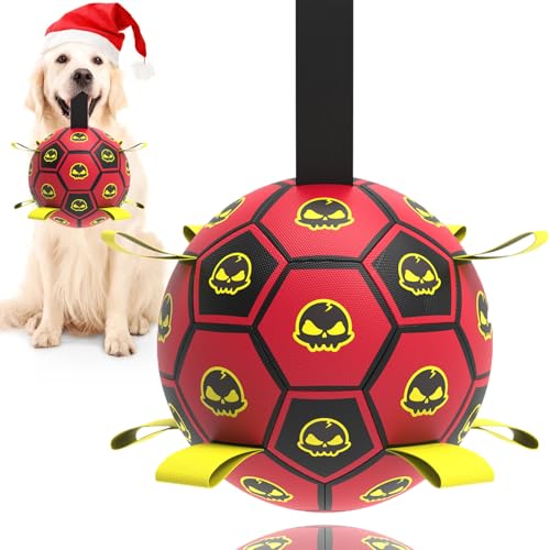 Image of Interactive Dog Toy Balls with 4 Layers, World Cup Dog Soccer Ball with Straps, Durable Dog Balls with Skull Pattern, Waterproof Advanced Football Pets, Indoor & Outdoor Use(6 Inch)
