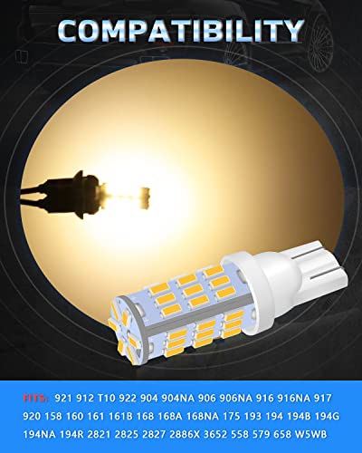 JEFLYM C921 921 912 LED RV Bulbs,Super Bright Warm White T10 194 168 175 3014 42-SMD LED Replacement 12 Volt RV Camper Trailer Boat Trunk Interior Dome Map License Lights(12PCS)