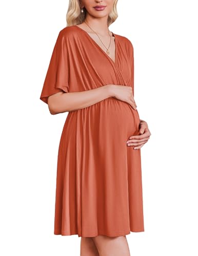 Image of Ekouaer 3 in 1 Labor and Delivery Gown for Hospital Short Sleeve Maternity Nursing Dress Nightgown Postpartum Sleepwear