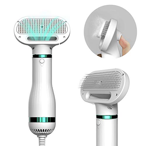 Pet Hair Dryer,3-in-1 Low Noise Pet Grooming Hair Dryer Portable Home Pet Care with Slicker Brush and One-key Cleaning Comb for Small Large Cat Dog,The perfect combination of dog bathing station,white
