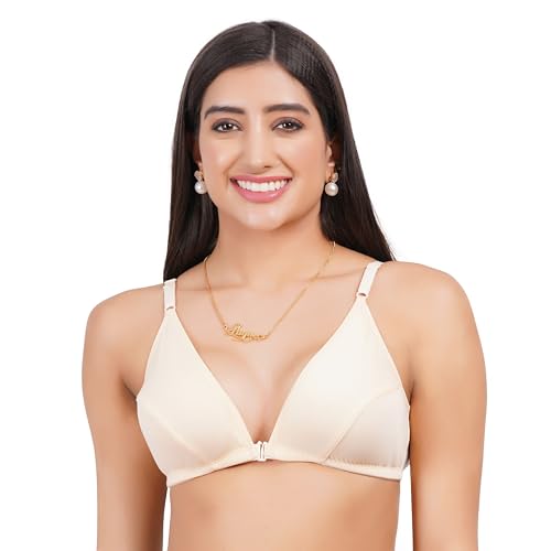 Image of Front Open Non Padded Bra - Made of Pure Cotton Full Coverage Non Wired Seamless Pushup Soft Cup for T-Shirt Saree Dress Sports Garment for Daily Use Everyday