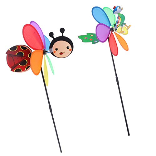 HomeDecTime 2pcs 3D Animal Windmill Wind Rotator Whirligig Yard Garden Decor Kids Toy