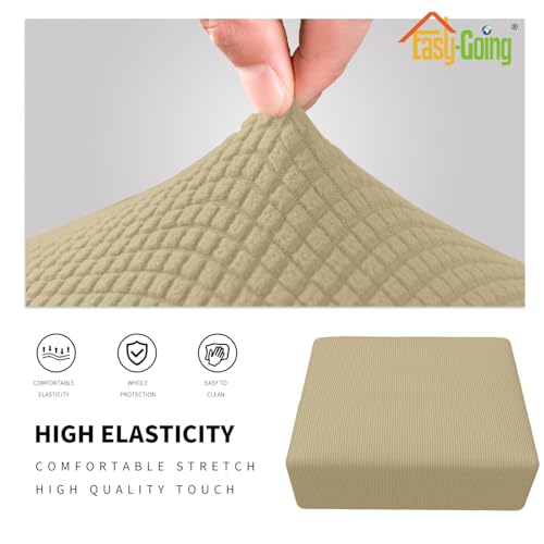 Housse de pouf extensible pour pouf pliable salon beige Easy-Going 101cm - 4