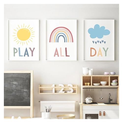 Affiche de Jeu pour Chambre d'Enfant Peinture sur Toile Soleil et Arc-en-Ciel Déco Nature - 6