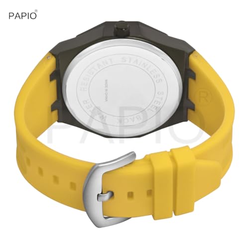 Image of PAPIO Men's Sports Analog Watch with Wheel Design Dial | Metal Case | Silicone Strap | Stylish Casual Watch for Men