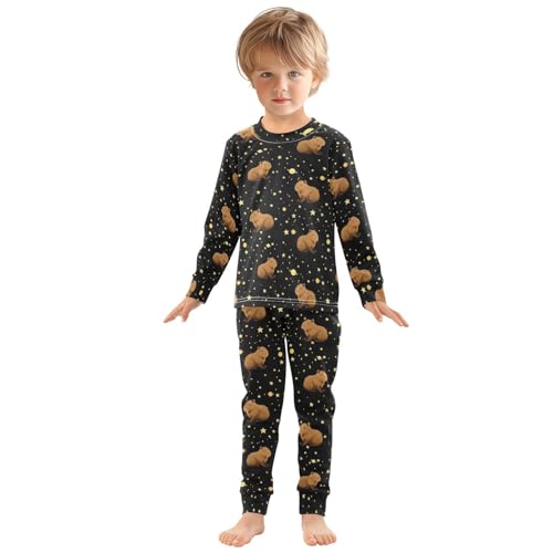 Pigsaly Pajama Set 2 Piece Yellow Stars Funny Brown Capybara Pajama Sets Long Sleeve Pjs Sleepwear 5Y3