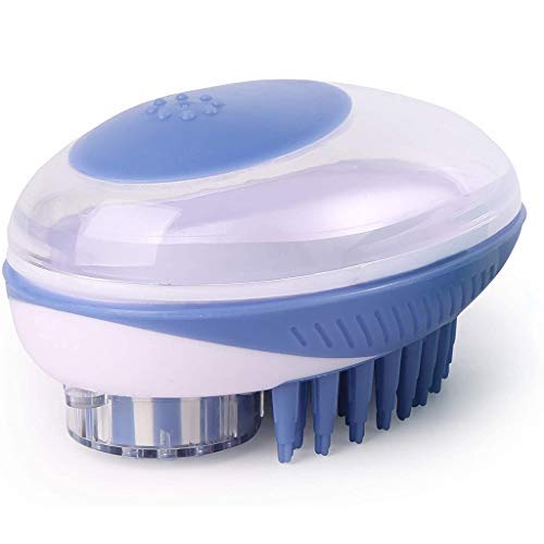 2 in 1 Pet Brush Bath Massage Brush,Shampoo Dispenser for Pet Grooming Deshedding Soft Silicone Bristles Perfect for Washing,Shampooing,…