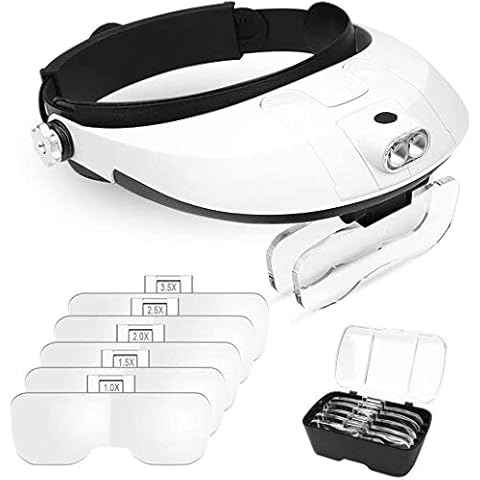 Kidoo 1X to 6X Headband Magnifier with LED Light, Handsfree Head Mount Magnifying Glass Visor Headset Loupe Tools for Professional Jewelry Close Work Sewing Crafts Reading Repair Cover