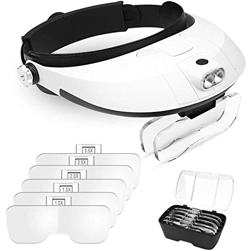 Kidoo Lupa de 1 a 6 aumentos con luz LED, montaje en cabeza sin manos con lupa para auriculares, herramientas de lupa para joyería profesional Cover