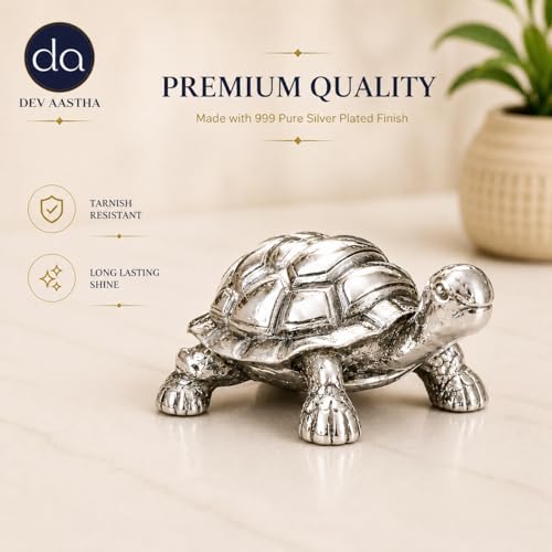 Image of Silver Plated Tortoise Idol for Good Luck (3 Inch) | Vastu Tortoise for Home Decor Living Room | Turtle Showpiece Gift l Kachua Figurine for Stability, Prosperity & Wealth