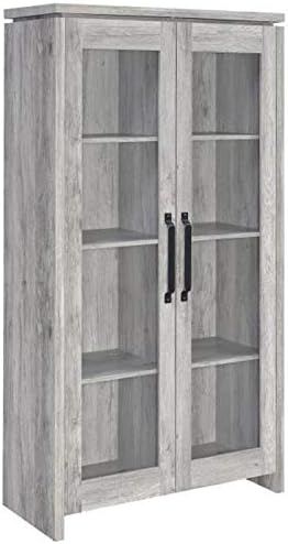 Coaster Home Furnishings Rustic 4 Shelf Tall Curio Cabinet China Display Stand Framed Glass Doors Gray Driftwood