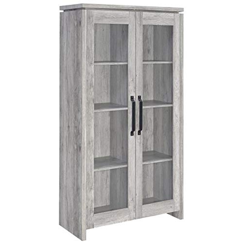 Coaster Home Furnishings Rustic 4 Shelf Tall Curio Cabinet China Display Stand Framed Glass Doors Gray Driftwood #TOP24