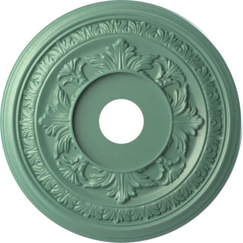 Image of Ekena Millwork CMP19BAFSM Baltimore Thermoformed PVC Ceiling Medallion (Fits Canopies up to 7 3 /4 inch), 19 inchOD x 3 1 /2 inchID x 1 inchP, Universal Pearl Metallic Sea Mist