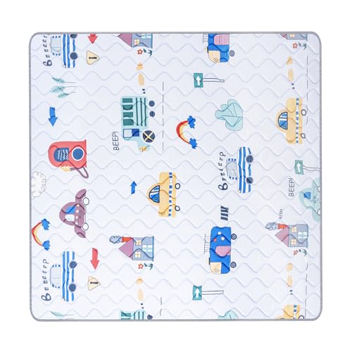 FREEAMG 127x127CM Krabbelmatte Baby, 2 cm Dicke Spielmatte Baby, rutschfeste Krabbeldecke, Maschinenwaschbare Babymatte Kindermatte (Autos Design)