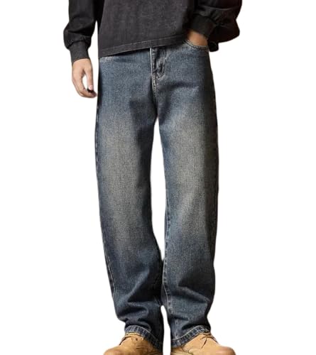 Men Cargo Jeans Elastic Waist Denim Pants Relaxed Fit Multi Pocket Straight Trousers Street Y2k Style