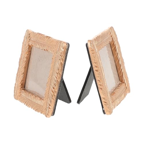 Luxshiny Conjunto de 2 Mini Marcos de Fotos Cuadrados de Resina Detalles Elegantes para Fotos de 4.9x5.1cm, Decoración de Oficina y Tienda Diseño Único y Lujoso