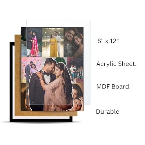 Image of Personalized Photo Frame 8x12 Inch | Custom Collage Photo Frame Gift for Birthday, Anniversary, Couple, Friends | Acrylic Sheet with MDF Back | Wall Decor Memory Frame (D-5)